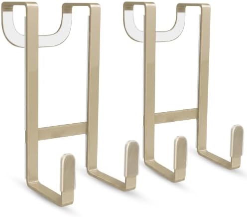FYY 2 Packs Over The Door Hooks, Heavy Duty Door Hanger Hook, No Drill Wall Hooks for Hanging Coat, Towel, Bag in Bathroom, Closet Fits Most Doors Up to 1-7/8" Thickness （Pale Brown） by FYY