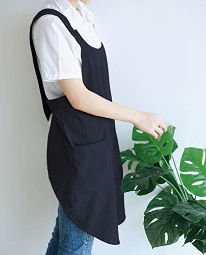 NEWGEM Japanese Cotton Linen Cross Back Cooking Apron for Women Men with Pockets Cute for Baking Kitchen - Image 4