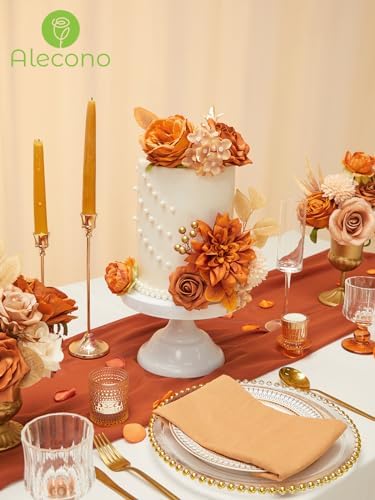 Alecono Orange Artificial Flowers, Silk Fake Fall Floral Set - Image 5