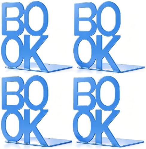 Book Ends Blue 2 Pair Metal BookEnds for Bookrack Desk,Books by shikaman