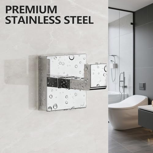 Kruodop 2 PCS Towel Hooks for Bathroom, Wall Mount Towel Holder, Black Matte Wall Robe Hook,Square Stainless Steel Door Hanger Towel Hook for Kitchen, Bedroom,Hotel,Pool,Coats（Silver） - Image 5