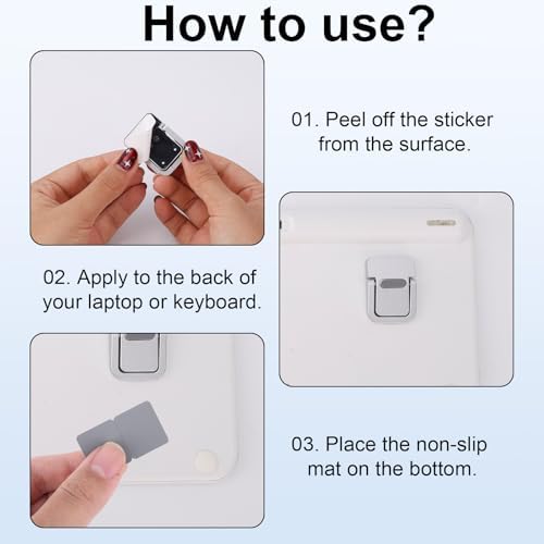 Penitue 4pcs Mini Keyboard Riser, Self-Adhesive Portable Small Laptop Tilt Stand Zinc Alloy Lifter Feet Foldable & Invisible Computer Notebook Holder Leg Lift Accessories for Desk (Silver, Black) - Image 5