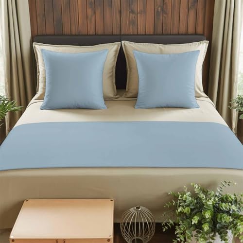 Bed Runner for Queen Size Bed, Sky Blue Decorative Beds Runners and 2 Matching Pillow Covers Set, Modern Pure Winter Sky Blue Beds Scarf Throw for Foot of Bedding Set for Hotel/Bedroom - Image 2