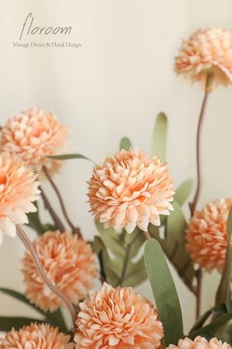 Floroom 6pcs Apricot Peach Faux Silk Mums Artificial Flowers, Bulk Fake Small Mini Chrysanthemums with Stems for DIY Wedding Centerpieces Floral Arrangements Vase Fillers Home Decorations - Image 4
