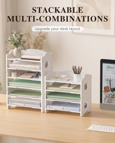 WALI Desk File Organizer, 2 Tier Stackable Desktop Paper Letter Tray Organizer with Handle, Office Desk Accessories & Workspace Organizers for Office, Home, School Supplies, 1 Pack, White - Image 7