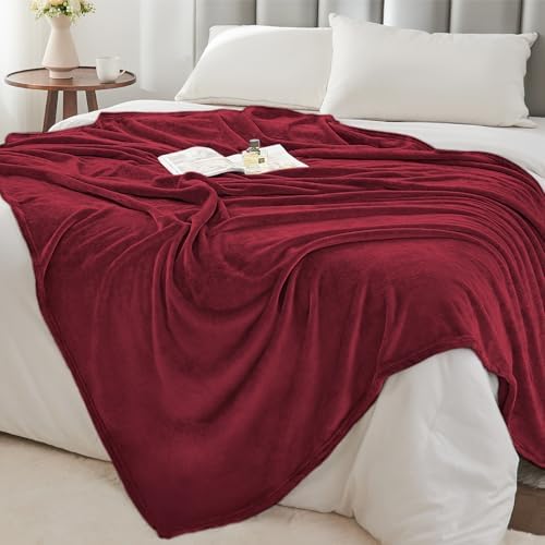 BEDELITE Fleece Blanket Soft Plush King Size Bed Blanket Burgundy 108"x90" - Image 5