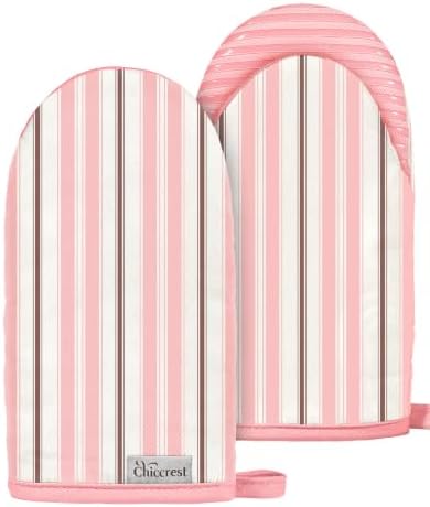100% Thick Cotton Mini Oven Mitts Silicone Grip Pink Stripe by chiccrest