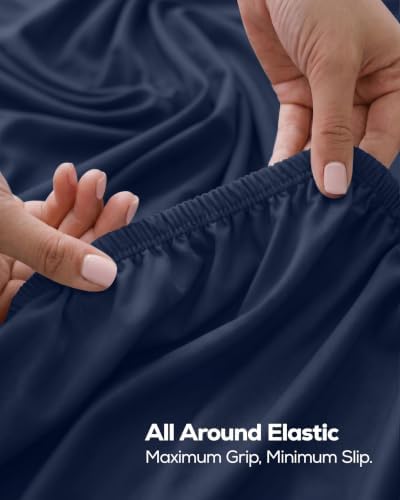 Pack of 2 Queen Fitted Sheet, Fits Up to 15 Inch Deep Pocket, Navy - Image 5