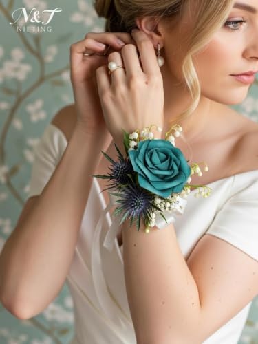 Artificial Flowers Real Touch Fake Rose with Stem Decor,25Pcs-Peacock Green - Image 6