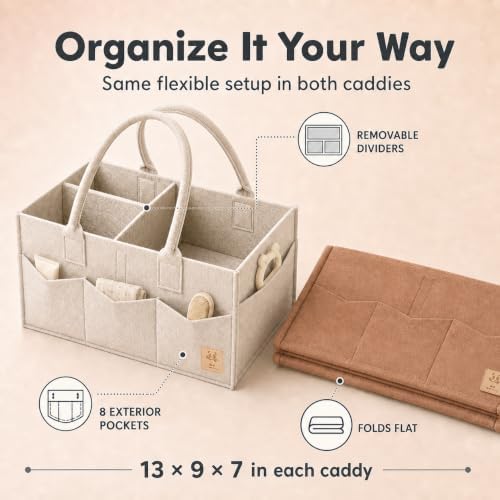 HIPHOP PANDA 2-Pack Diaper Caddy Organizer - Nursery Storage Bin & Car Organizer for Diapers, Wipes, and Baby Essentials - Dual-Color Solid Set (Caramel/Oatmeal), Regular Size - Image 3
