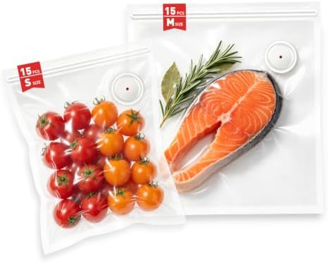 30 Pcs Reusable Vacuum Sealer Bags for Food, 2 Size BPA-Free Vacuum Storage Bags with Sealing Clips & Leak-Proof Design for Sous Vide Cooking, Freezer, Microwave Heating by Unknown