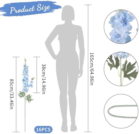 16Pcs Light Blue Delphinium Artificial Flower 33.5'' Long Stem Blue Flowers - Image 5