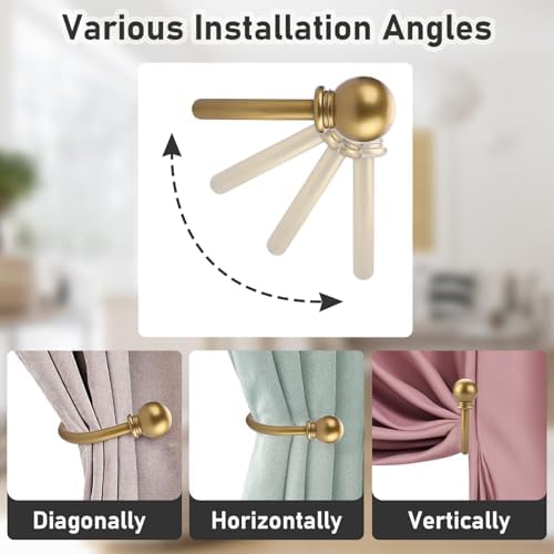 Sumnacon Curtain Holdbacks 4 Pcs Wall Mounted Curtain Tiebacks, Gold - Image 6
