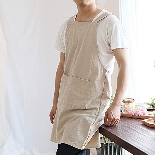 NEWGEM Japanese Cotton Linen Cross Back Cooking Apron for Women Men with Pockets Cute for Baking Kitchen - Image 3