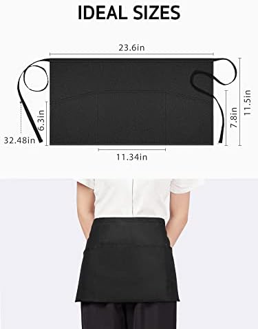 Syntus 3 Pack Cotton Server Apron with Pockets for Women, Black Waist Apron - Image 2
