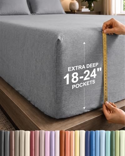 CGK Extra Deep Cal King Single Fitted Sheet Only - Heathered Grey by CGKUnlimited