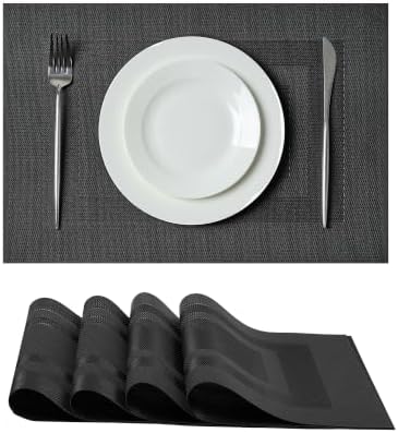 Leetaltree Black Frame Placemats Set of 4 - Heat Resistant Non-Slip Place mats for Dining Table, Washable Durable PVC Vinyl Woven Table Mats（Black Frame, 4） by Leetaltree-ArtatEveryTable