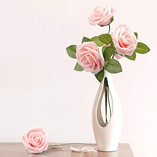 Mocoosy 50Pcs Artificial Roses Flowers, Blush Pink Roses Artificial Flowers Foam Fake Roses with Stem for Wedding Bridal Bouquets Party Centerpieces Artificial Flowers Crafts DIY Home Decoration - Image 4