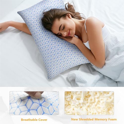 Love Attitude Bed Pillow Queen Size 1 Pack, Shredded Memory Foam Pillow Adjustable，Cooling Pillow Soft and Supportive for Side Back Stomach Sleepers - Image 2