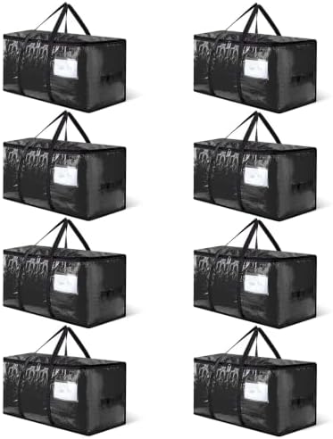 CONGREGATE 8‑Pack Black Moving Bags, Heavy Duty Extra Large PE Storage Packing Bags with Reinforced Handles & Zippers, Alternative to Moving Boxes for Clothes Bedding Storage 97L by CONGREGATE