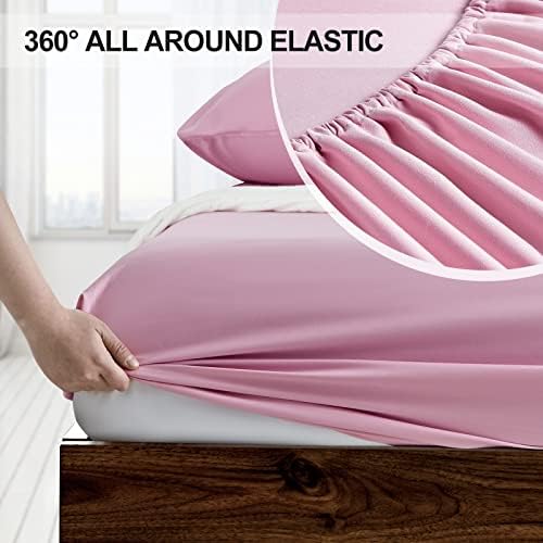 FreshCulture Twin Fitted Sheet - Hotel Quality - Ultra Soft & Breathable - Brushed Microfiber - Deep Pocket - Cooling Fitted Sheet for Twin Size Bed (Dusty Pink) - Image 3