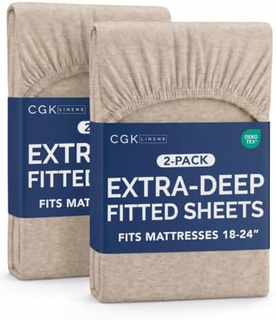CGK Linens 2 Pack Extra Deep Cal King Fitted Sheets - Heathered Beige by CGKUnlimited
