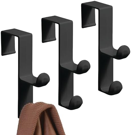 iDesign 3-Pack Over Door Double Hook for Closet, Bathroom, or Dorm, Small Over-The-Door Hanger, Black by iDesign