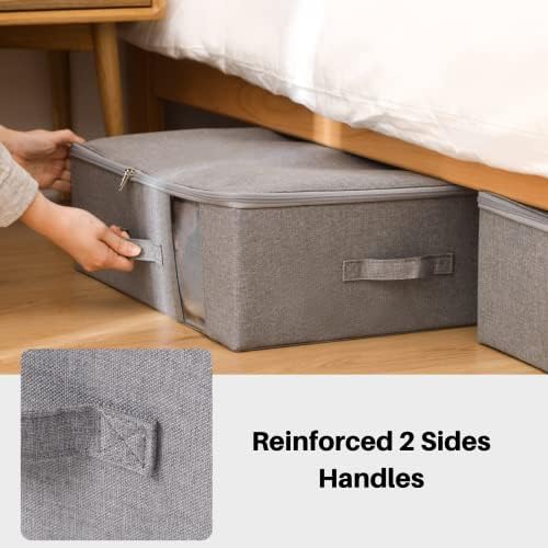 Under Bed Storage with Clear window/ 600D Sturdy Fabric, Underbed Storage Containers Bags for Clothes, Clothing, Blanket, Comforters Organizer (M（13.7x11x7in） for 8-10 T shirts, Light grey) - Image 5