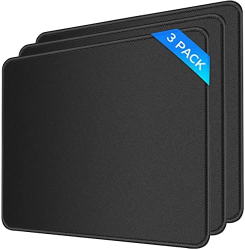 3 Pack Standard Mouse Pad with Stitched Edges, 10.3 x 8.3 in Black by Gimnor