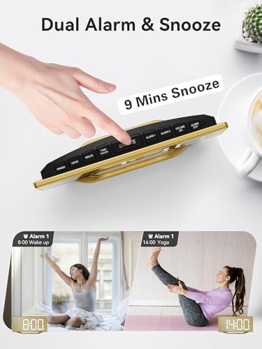 Digital Alarm Clock for Bedrooms, LED Desk Clock with Gold Mirror Finish - Image 5