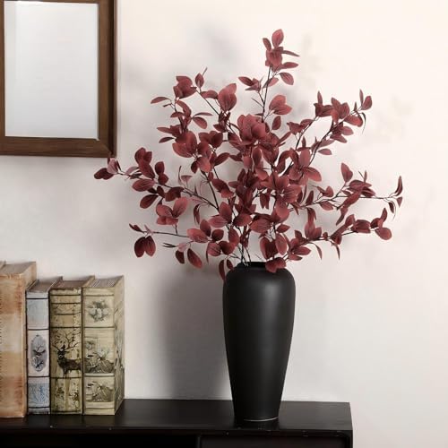 Janinka 5 Pcs Faux Fall Eucalyptus Stems for Vases Farmhouse, Red - Image 4