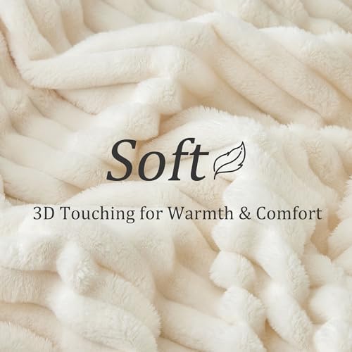 BEDELITE Ribbed Twin Blanket for Couch & Bed, Cream, 60"x80" - Image 5