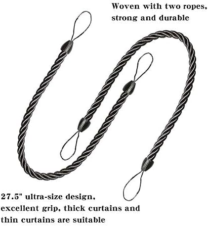BEL AVENIR Curtain Tiebacks Ropes Tie-Backs,Handmade Holdbacks(Charcoal,2P) - Image 3