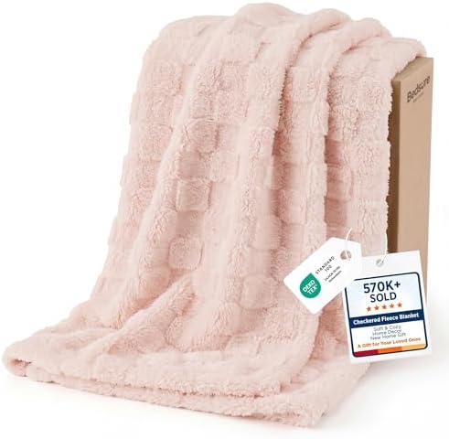 Bedsure Checkered Soft Twin Blanket for Bed, Light Pink, 60"×80" by BEDSURE