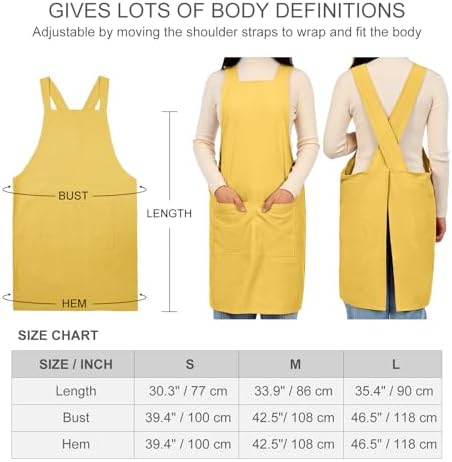 ELEZAY Aprons for Women with Pockets Plus Size Comfort Cross Back No Tie Cotton Linen Apron Pinafore - Image 5