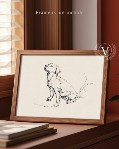 Vodefoad Vintage Dog Sketch Retro Wall Art Labrador Retriever Ink Drawing Print Boho Neutral Line Art Boy Room Nursery Decor - 11x14Inch Unframe - Image 3