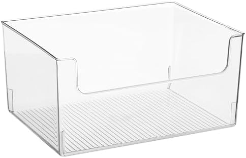 mDesign Large Modern Plastic Open Front Dip Storage Organizer Bin Basket for Kitchen Organization - Shelf, Cupboard, Cabinet, and Pantry Organizing Decor - Ligne Collection - Clear by mDesign