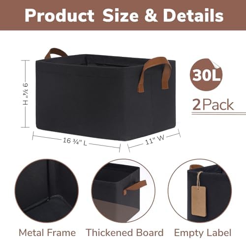 CHICVITA 30L Large Fabric Closet Bins for Shelves, 2Pack, Black - Image 6