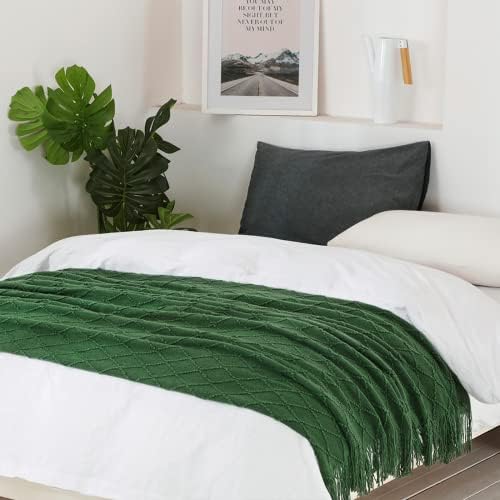 BOURINA Green Throw Blanket 50x60 Inch Boho Knitted Soft Throw Sofa Blanket - Image 2