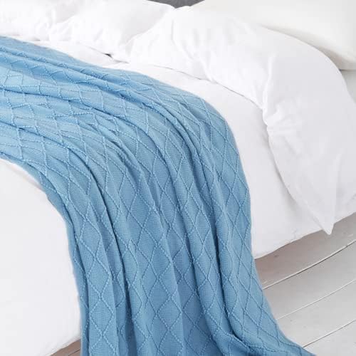 BOURINA Blue Throw Blanket 50x60 Inch Boho Knitted Soft Throw Sofa Blanket - Image 4