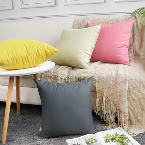 Thmyo 4-Pack 100% Cotton Solid Decorative Throw Pillow Case 26x26 Dark Grey - Image 3