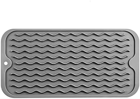 MicoYang Silicone Dish Drying Mat for Multiple Usage,Easy clean,Eco-friendly,Heat-resistant Silicone Mat for Kitchen Counter or Sink,Refrigerator or Drawer Liner Grey S 12 inches x 6 inches by MicoYang