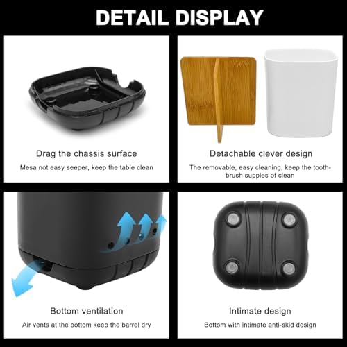 Toothbrush Holder with Bamboo Divider,Detachable for Easy Cleaning Bathroom Countertop Organizer,Plastic 3 Slots Electric Toothbrush and Toothpaste Holders Storage Caddy for Bathroom Vanity,Sink-Black - Image 4