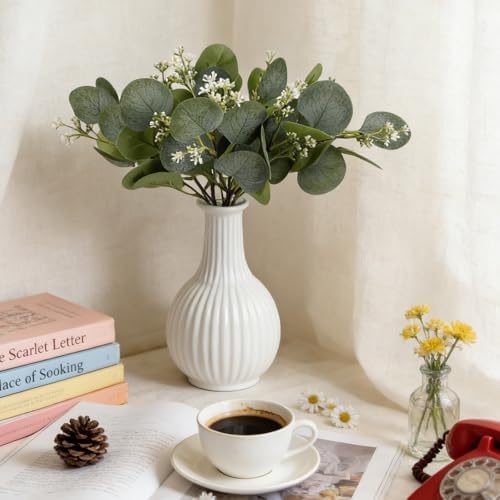 12 PCS Artificial Eucalyptus Stems Greenery Branches, 13 Inch Faux Eucalyptus Stems Leaves Picks with White Seeds, Artificial Greenery Stems for Vase Bouquets Wreath Flower Arrangement Decoration - Image 4