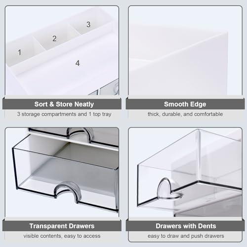 Meiikun Desk Organizer, Office Organizer with Drawer, Desk Accessories & Workspace Organizers, Pen Holder Office Supplies for Desk (4 Drawers+4 Compartments, White) - Image 5