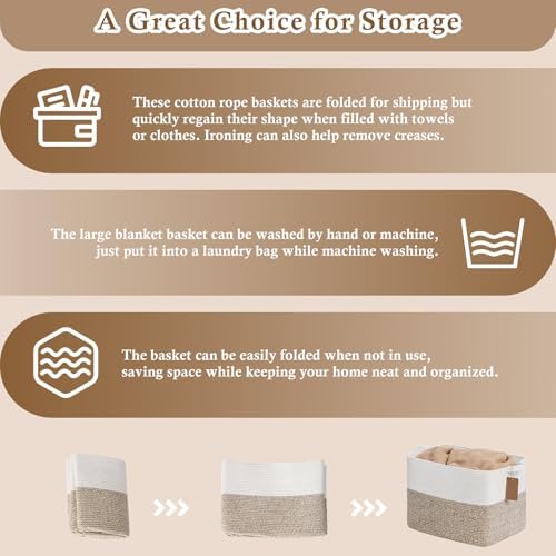 Goodpick 50L Large Woven Rope Storage Basket, Rectangle, Light Brown - Image 7