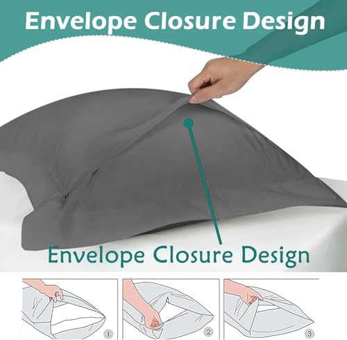 2 Pack Pillow Shams King Size 20x40 – 600 Thread Count 100% Organic Cotton Grey Pillow Covers with 2 Inch Decorative Flange, Soft & Smooth Premium Hotel-Quality Pillowcases Set of 2 - Image 4