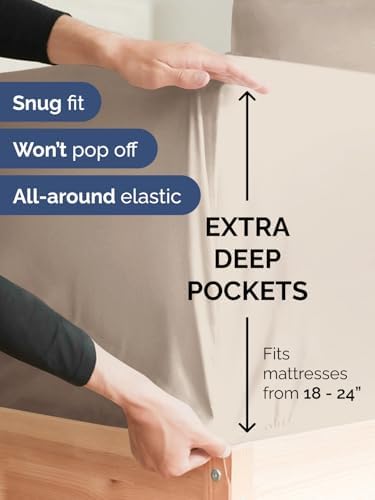 CGK Extra Deep Cal King Single Fitted Sheet Only - Wheat - Image 2