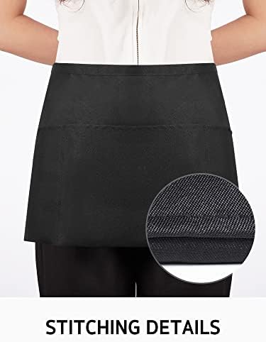 Syntus 3 Pack Cotton Server Apron with Pockets for Women, Black Waist Apron - Image 6