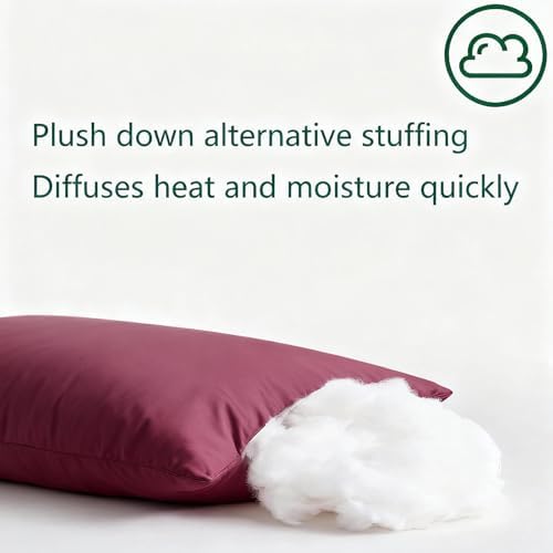 Flat Ultra Thin Bed Pillows Standard Size Pillow Set of 2 Extra Soft Down Alternative for Stomach Back Sleeper Burgundy 20x26inches - Image 5